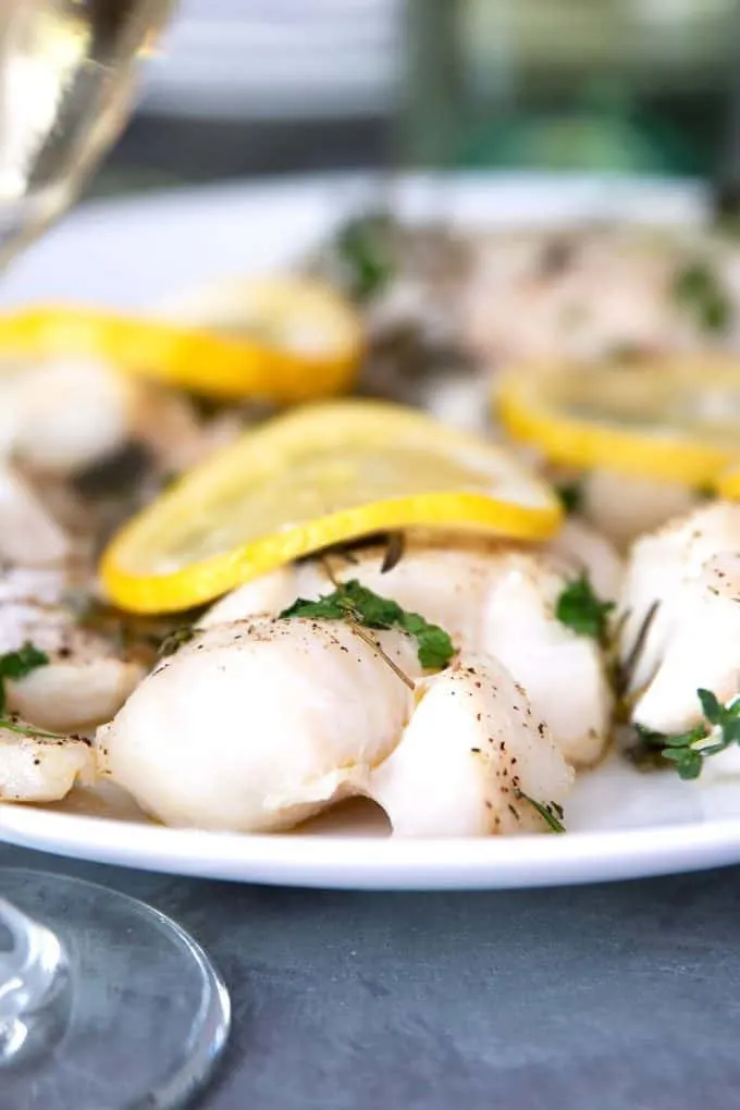 white fish with lemons