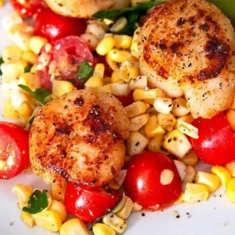 Seared Garlic Scallops with Corn Tomato Relish