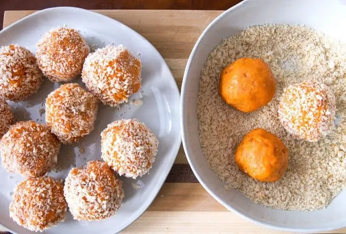 sweet potato balls dipped in panko bread crumbs
