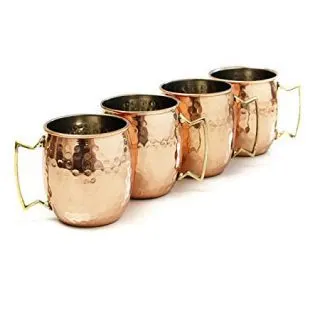 Moscow Mule Hammered Copper 18 Ounce Drinking Mug, Set of 4