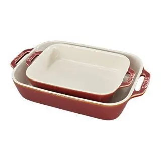 Staub 40511-923 2 Piece Ceramic Rectangular Baking Dish Set, Rustic Red