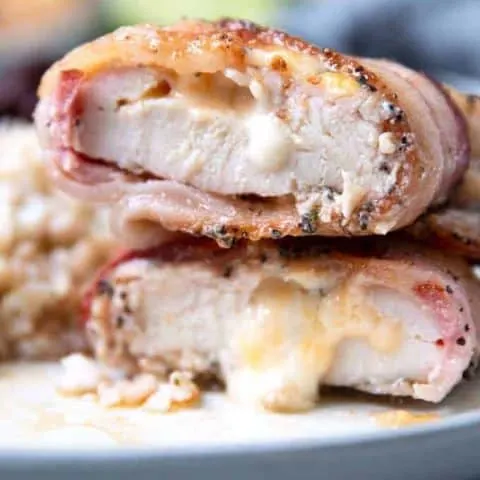 cilantro lime chicken breast stuffed with cheese and wrapped in bacon