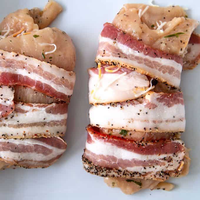 uncooked cilantro lime chicken wrapped in bacon