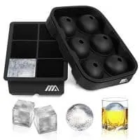 Adoric Ice Cube Trays Silicone Set of 2, Sphere Round Ice Ball Maker and Large Square Ice Cube Mold for Chilling Burbon Whiskey, Cocktail, Beverages and More