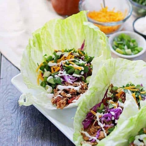 Slow Cooker Chicken Taco Lettuce Wraps » The Thirsty Feast