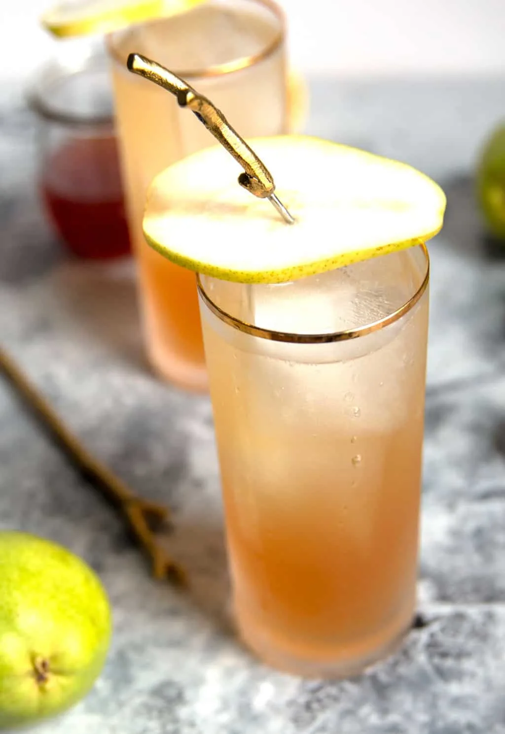 sparkling bourbon pear cocktail