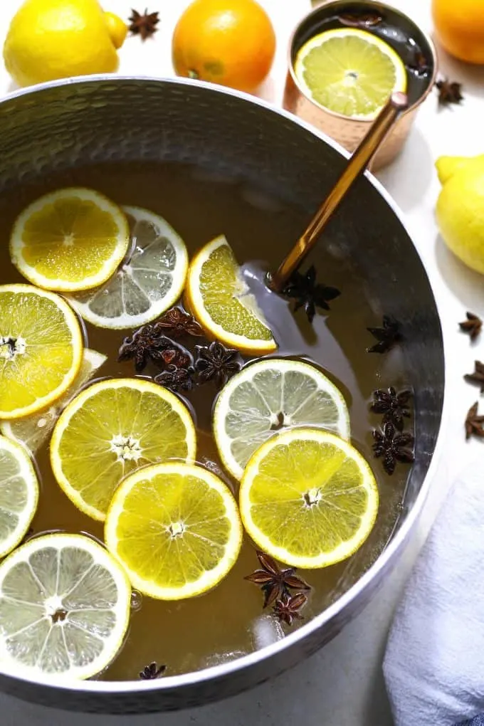 ginger citrus punch in a copper punch bowl