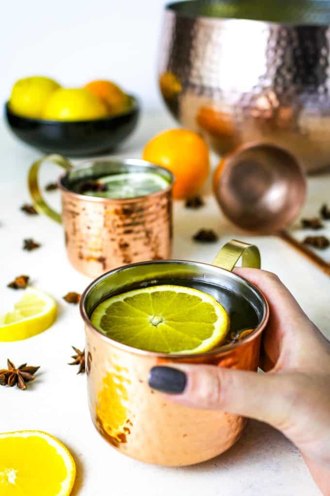 ginger citrus punch in a copper mug