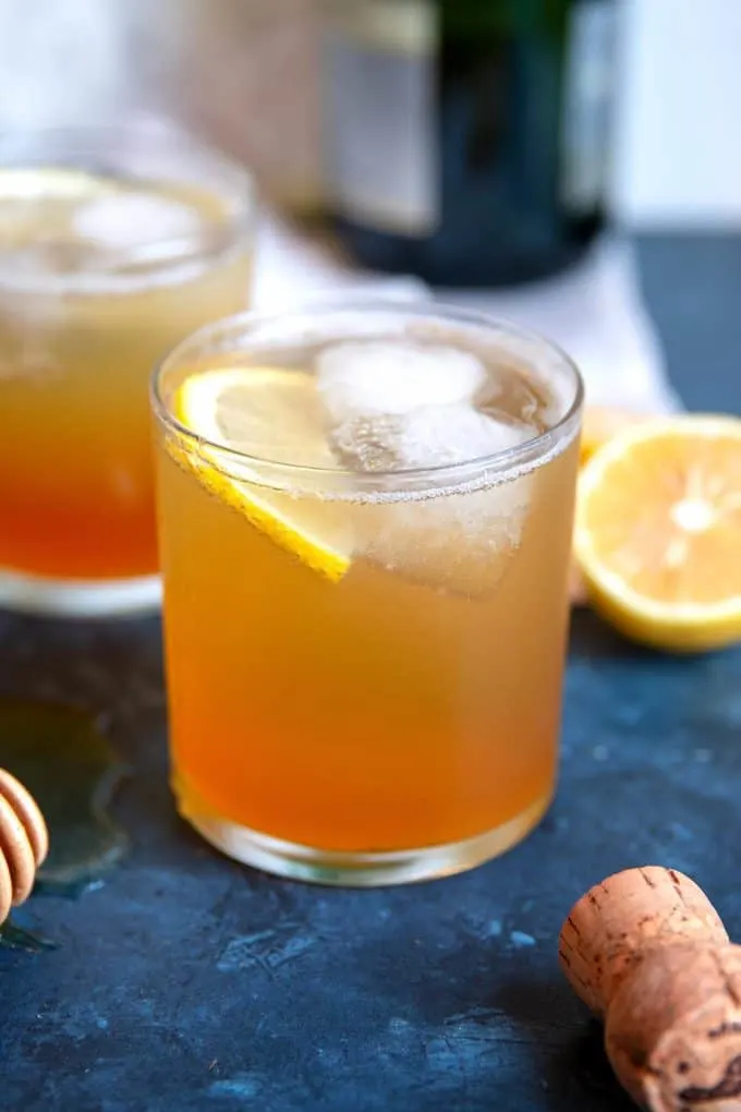 two sparkling honey rye whiskey cocktails