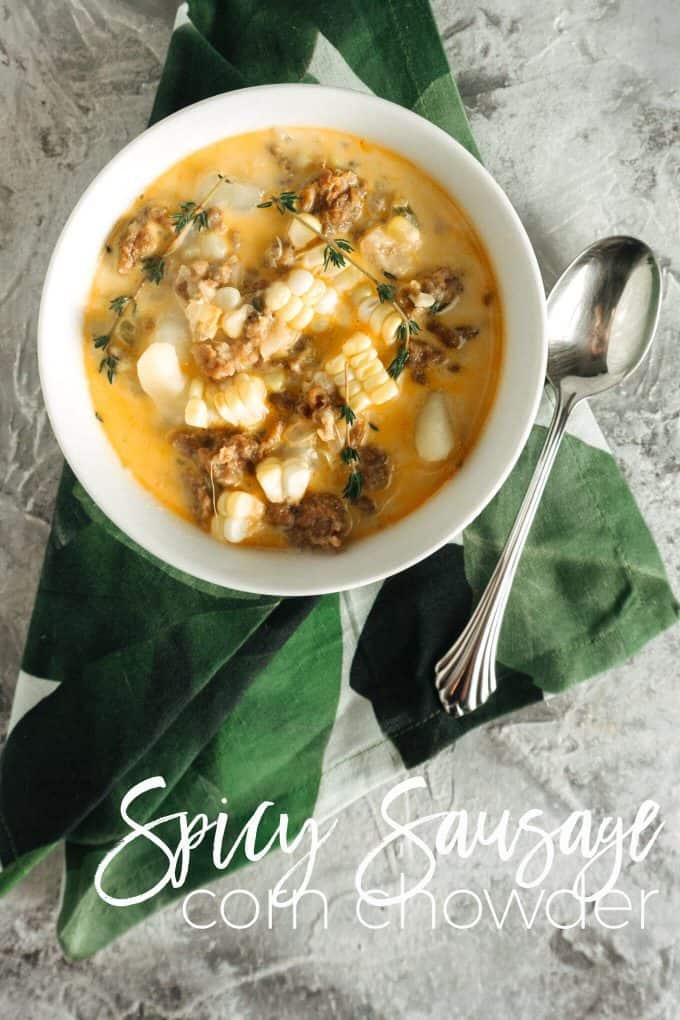 spicy sausage corn chowder pin