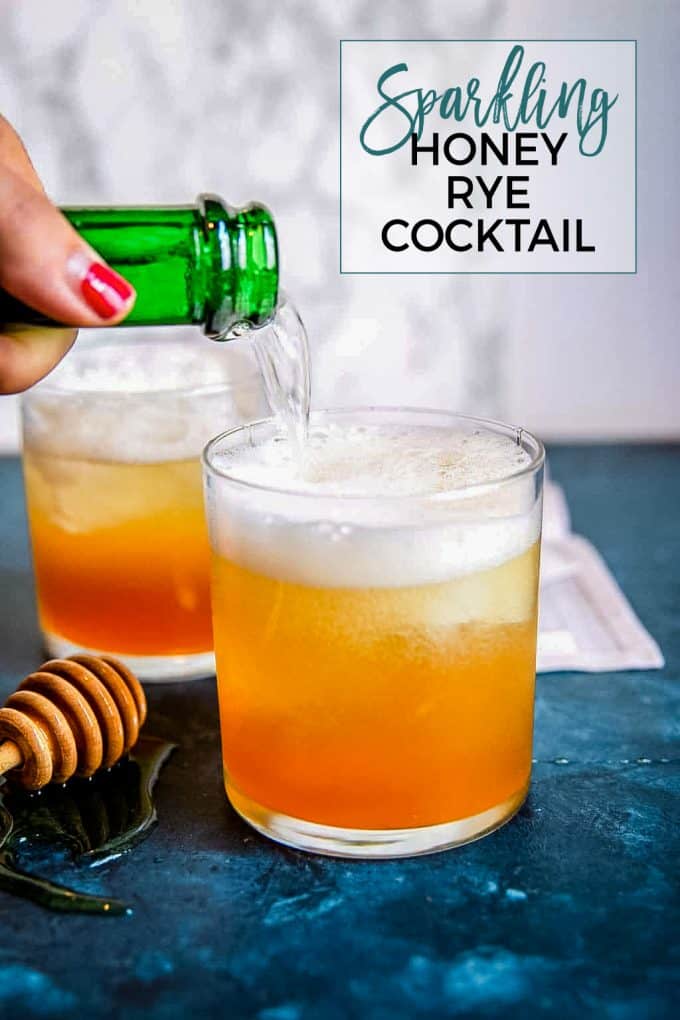 sparkling honey rye whiskey cocktail Pinterest pin
