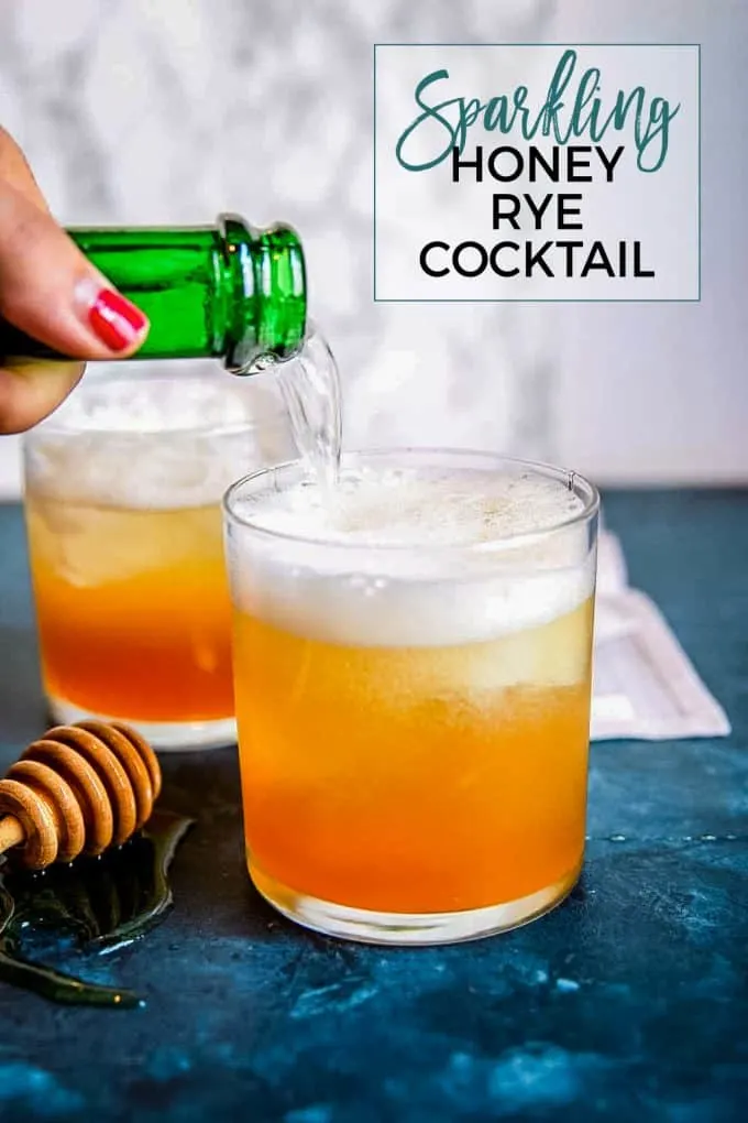 sparkling honey rye whiskey cocktail Pinterest pin