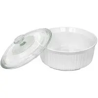 CorningWare French White 2-½-Quart Round Casserole Dish with Glass Cover