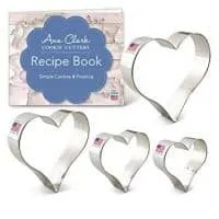 Ann Clark Heart Cookie Cutter Set with Recipe Booklet - 4 Piece - 2 5/8", 3 1/4", 3 5/8", 4" - Tin Plated Steel
