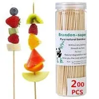 Bamboo Skewers 6 Inch (200 Pcs) Natural BBQ for Shish Kabob, Grill, Appetizer, Fruit, Corn, Chocolate Fountain