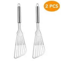 Beaverve 2PCS Fish Spatula - Stainless Steel Fish Turner Spatula Slotted Turner - Thin-Edged Design Kitchen Metal Spatula with Heat Resistant Handle Ideal for Turning, Flipping, Frying and Grilling