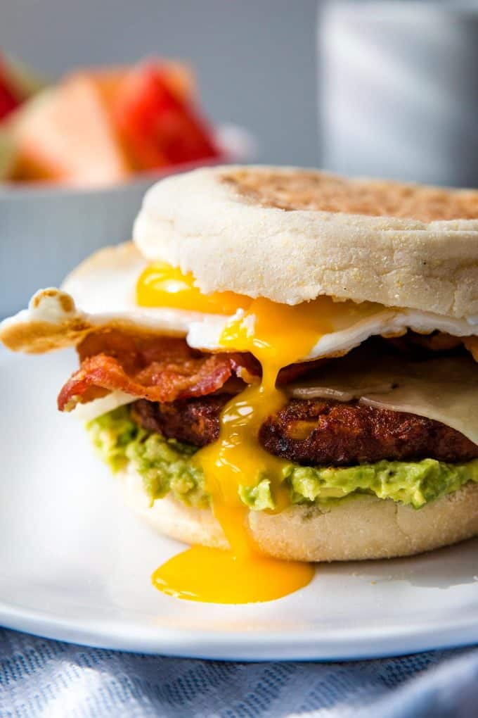 black bean breakfast burger with dripping yolk