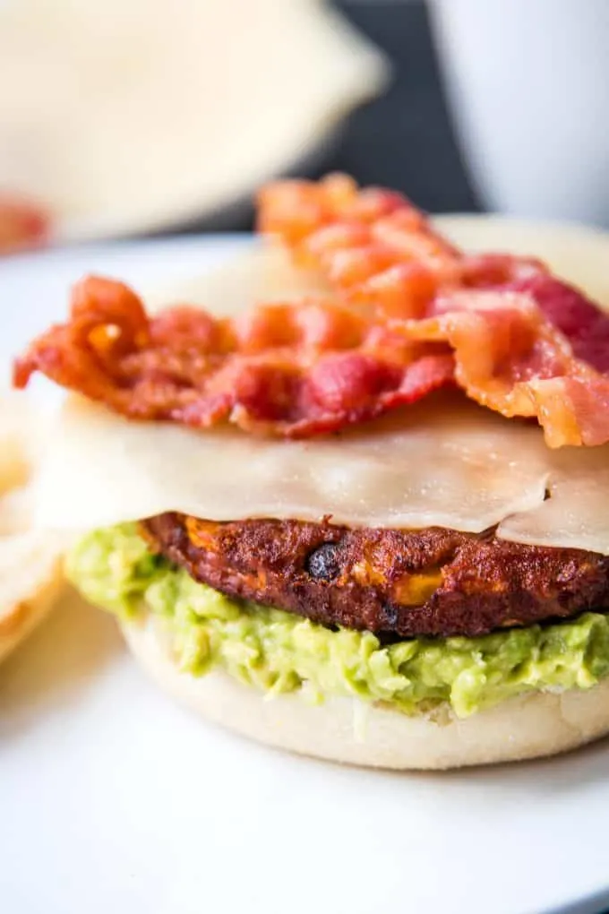 breakfast black bean burger being prepared