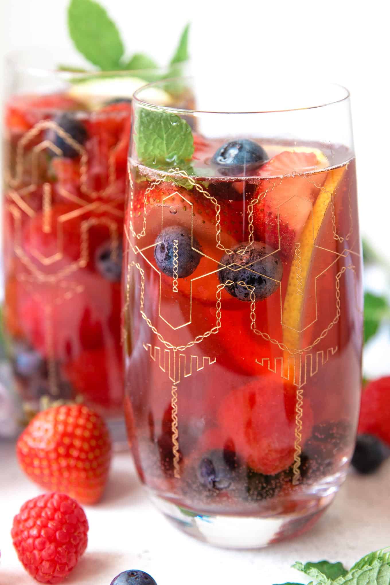 two glasses of berry rosé sangria
