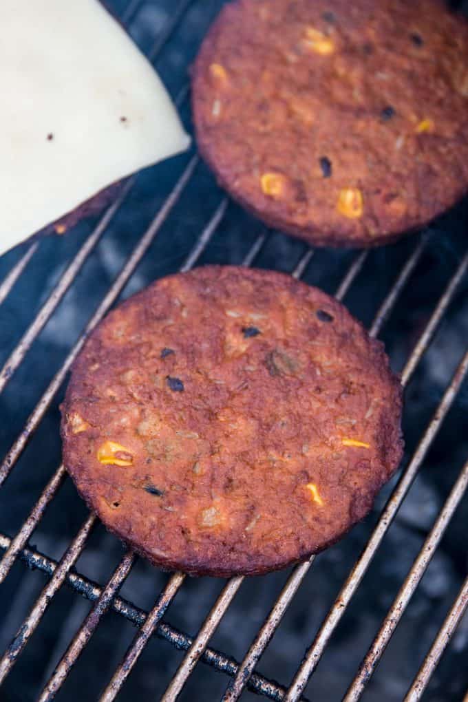 black bean burgers on the grill