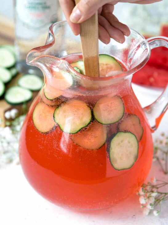 cucumber watermelon punch being stirred