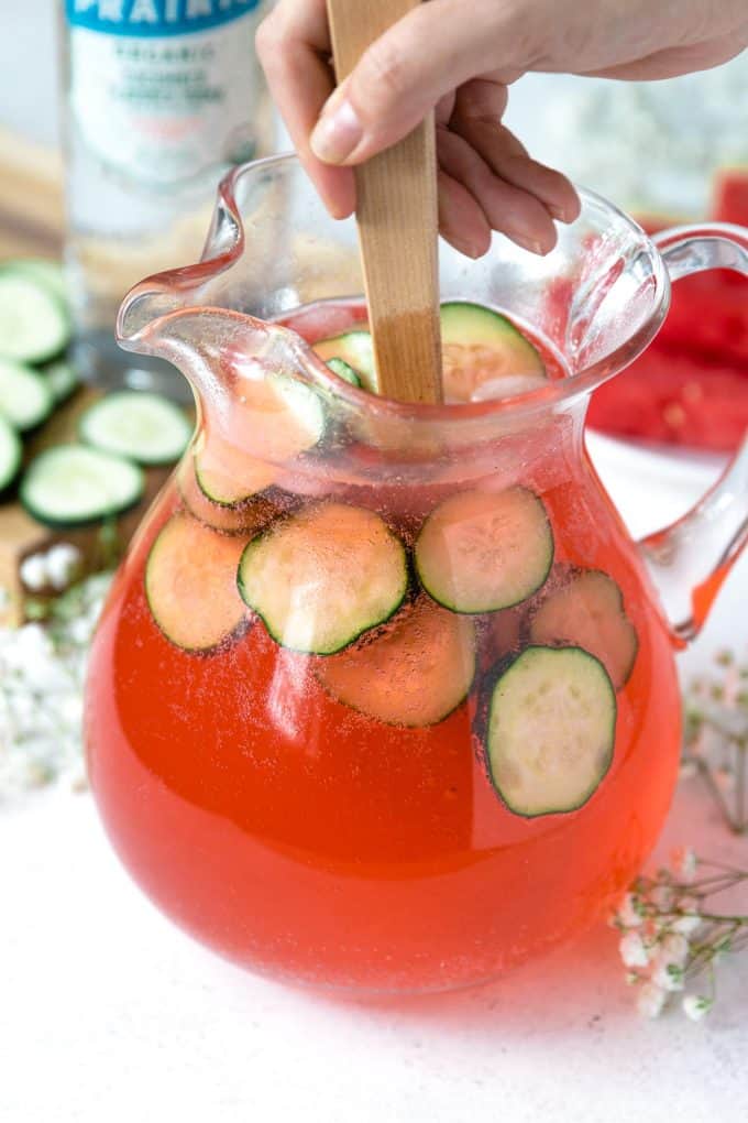 cucumber watermelon punch being stirred