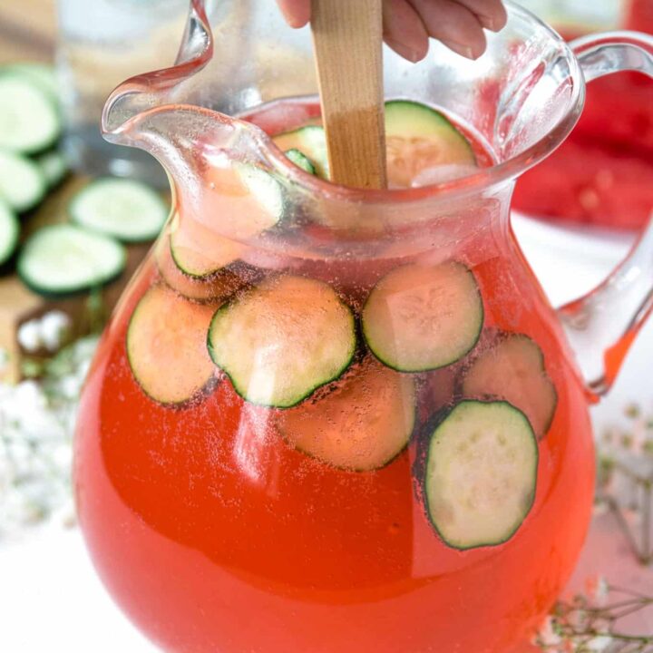 cucumber watermelon punch being stirred