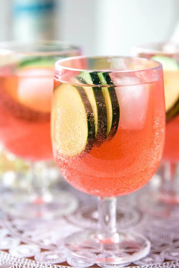 up close photo of a glass of cucumber watermelon punch