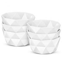 Delling Geometric 8 Oz Porcelain Ramekins/Dessert Bowls, Durable Creme Brulee Dishes for Baking, Dessert, Ice Cream, Snack, Souffle - Set of 6 - White