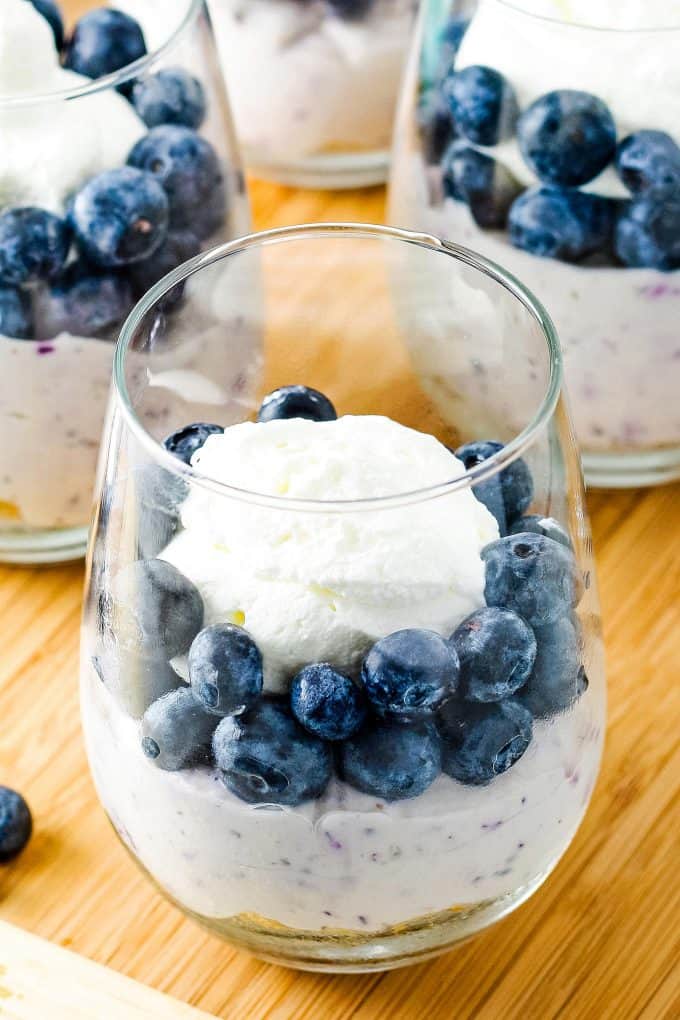 overhead photo of no bake blueberry cheesecake