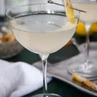 single gin ginger martini garnished with candied ginger