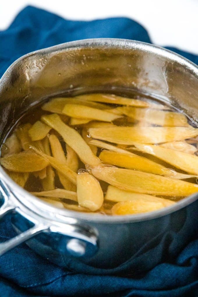 boiled ginger in sugar and water
