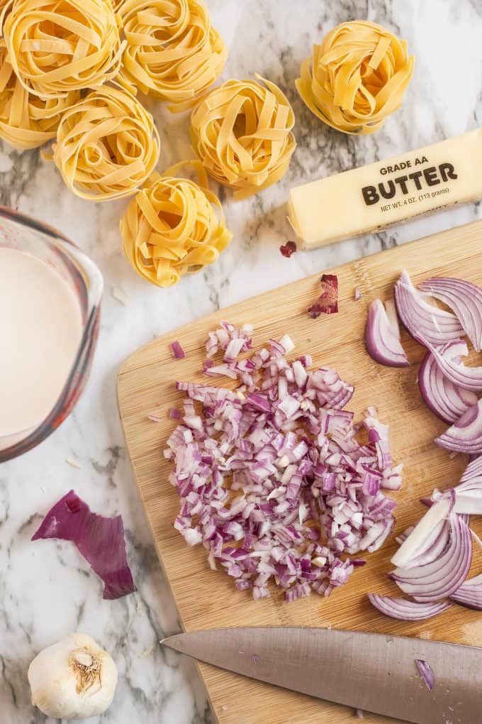 chopped onions for creamy sauce