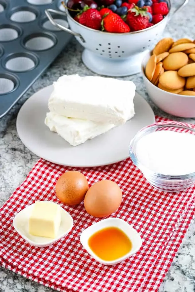 mini cheesecake ingredients - butter vanilla extract cream cheese eggs
