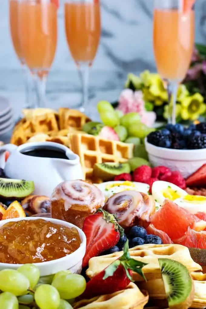 Mother's Day brunch board with grapefruit mimosas