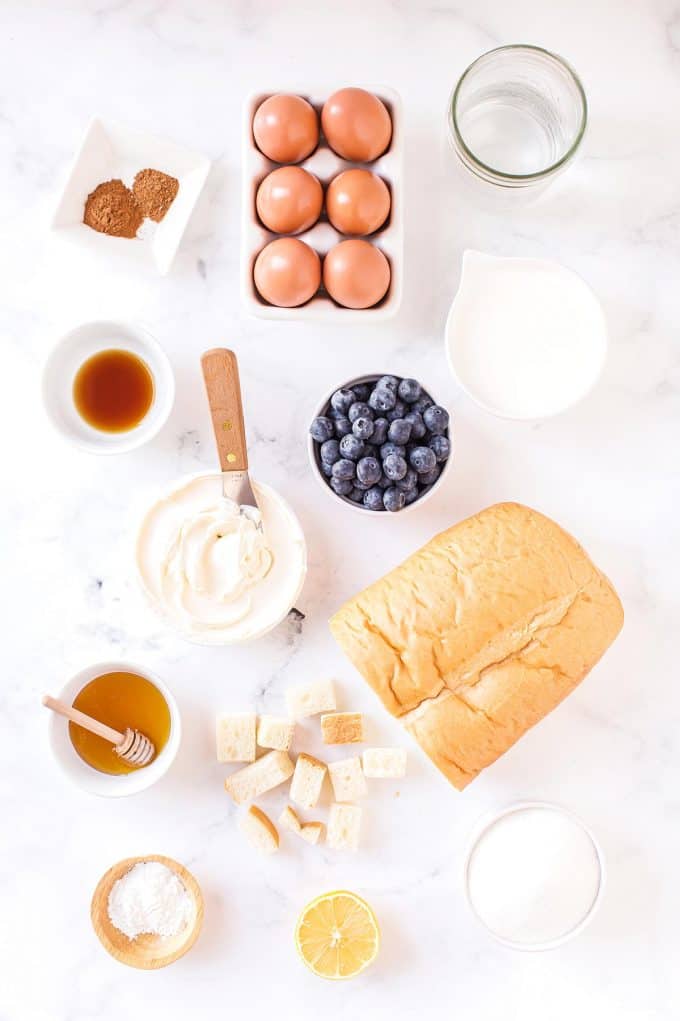 ingredients for blueberry French toast casserole