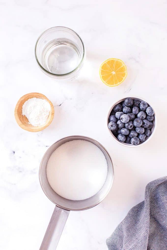 all of the ingredients for homemade blueberry syrup