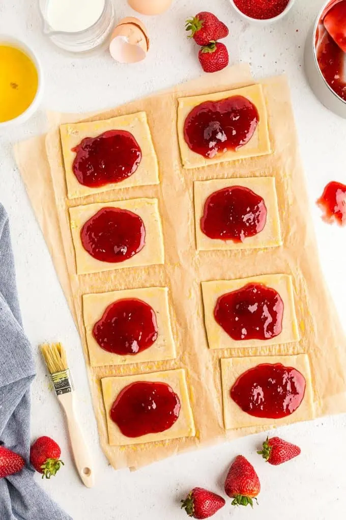 pop tarts dough cut into portions with filling on each one