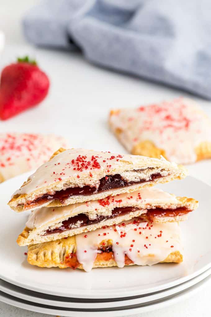 broken open strawberry pop tart showing the hot filling