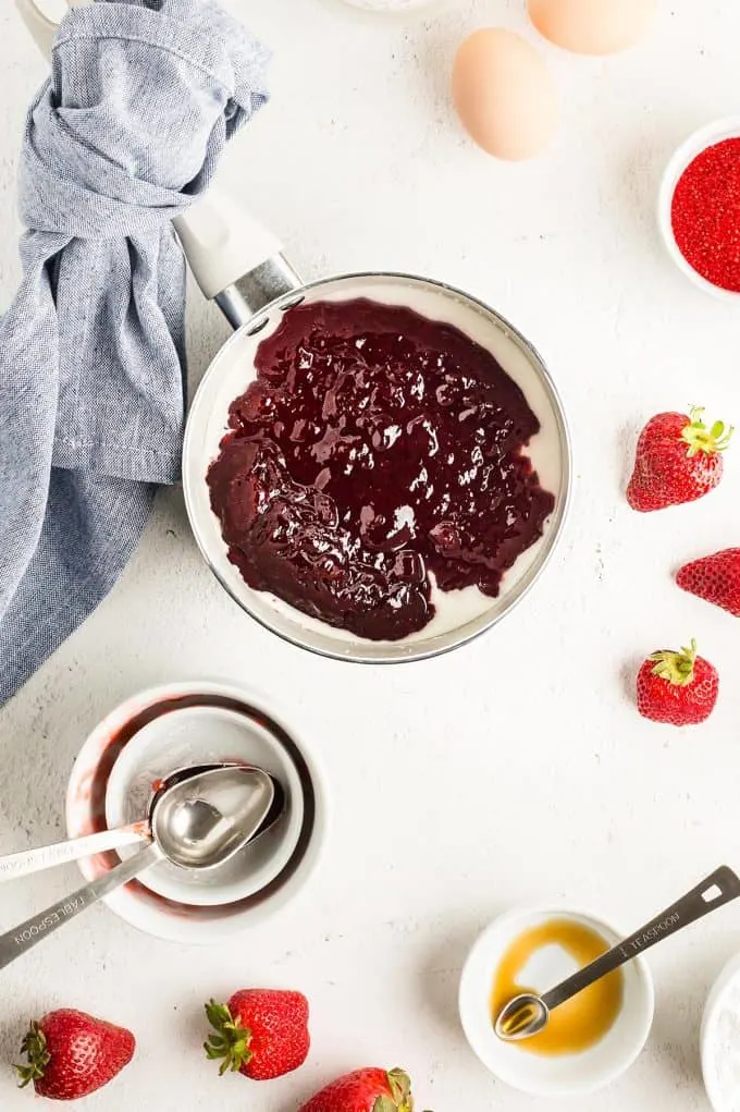 all of the strawberry pop tarts filling ingredients in a saucepan