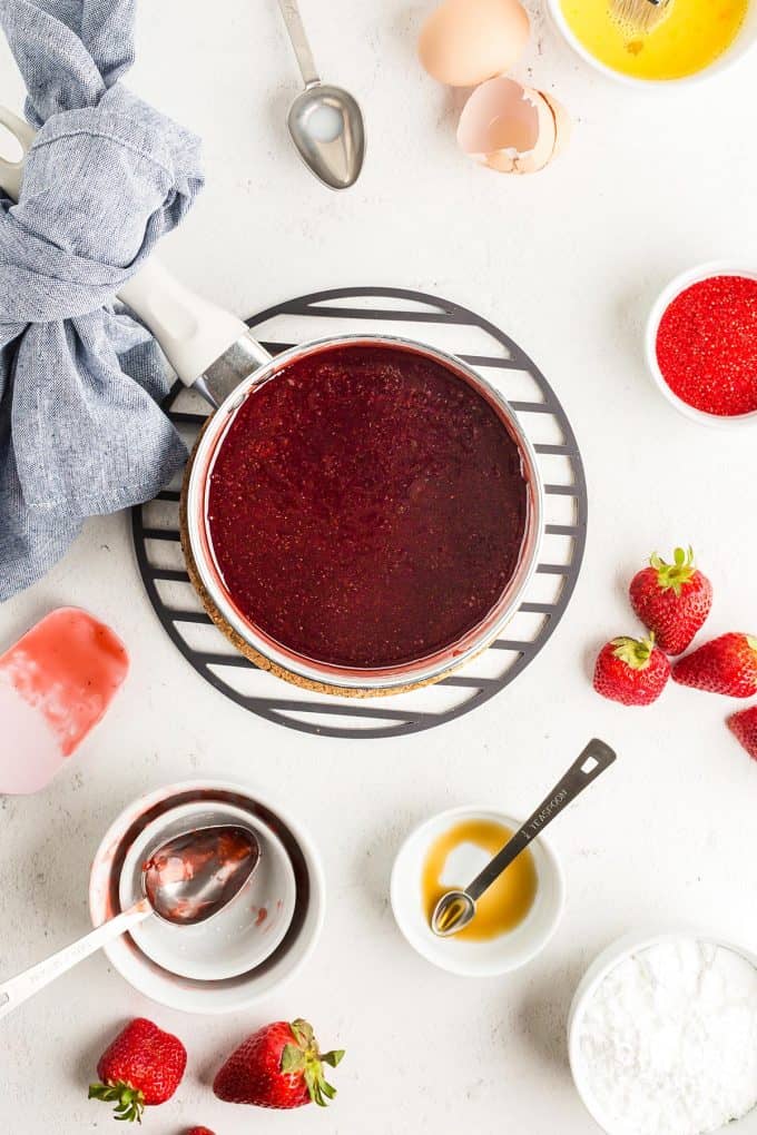 finished strawberry pop tarts filling in a saucepan