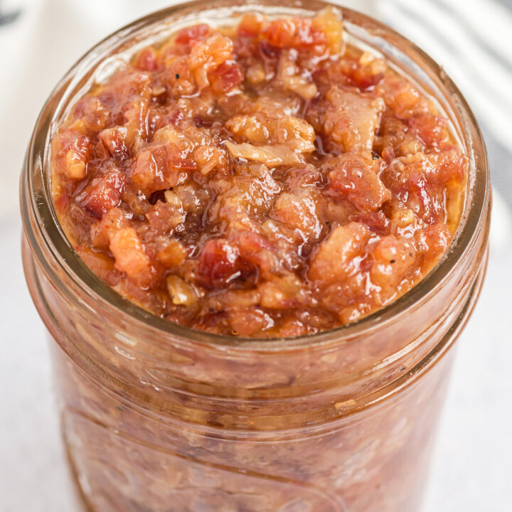 mason jar completely full of bacon jam