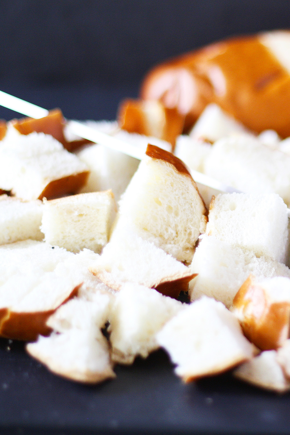 cubes of stale bread ready to be made into easy homemade croutons