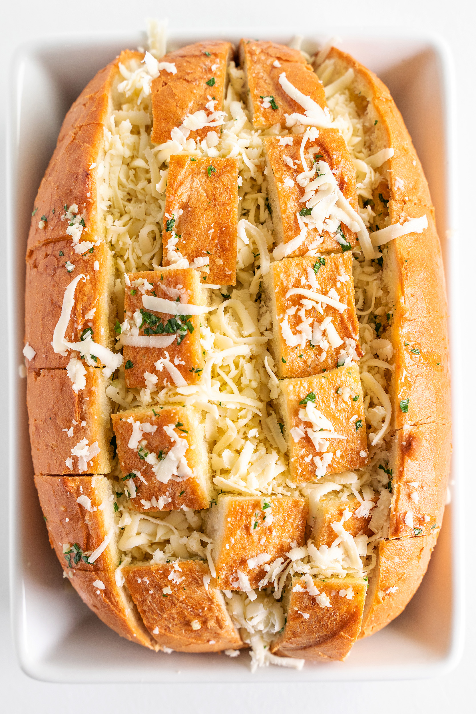 cheese garlic pull apart bread ready to go in the oven