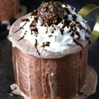 1 milkshake in a copper mug with Ferrero rocher candies in the background