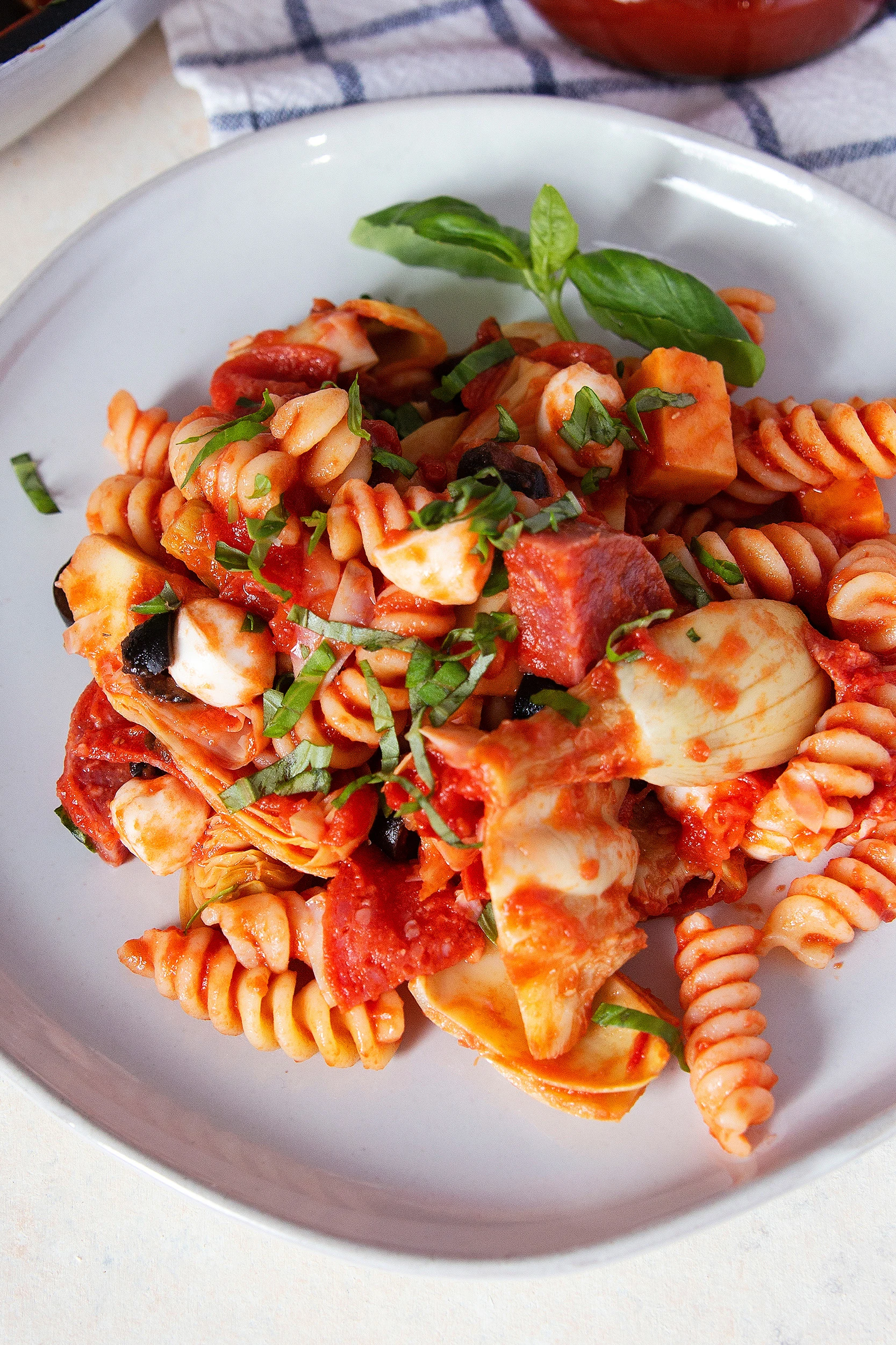 antipasto pasta skillet ready to be eaten