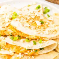 closeup photo of cooked buffalo chicken quesadillas recipe