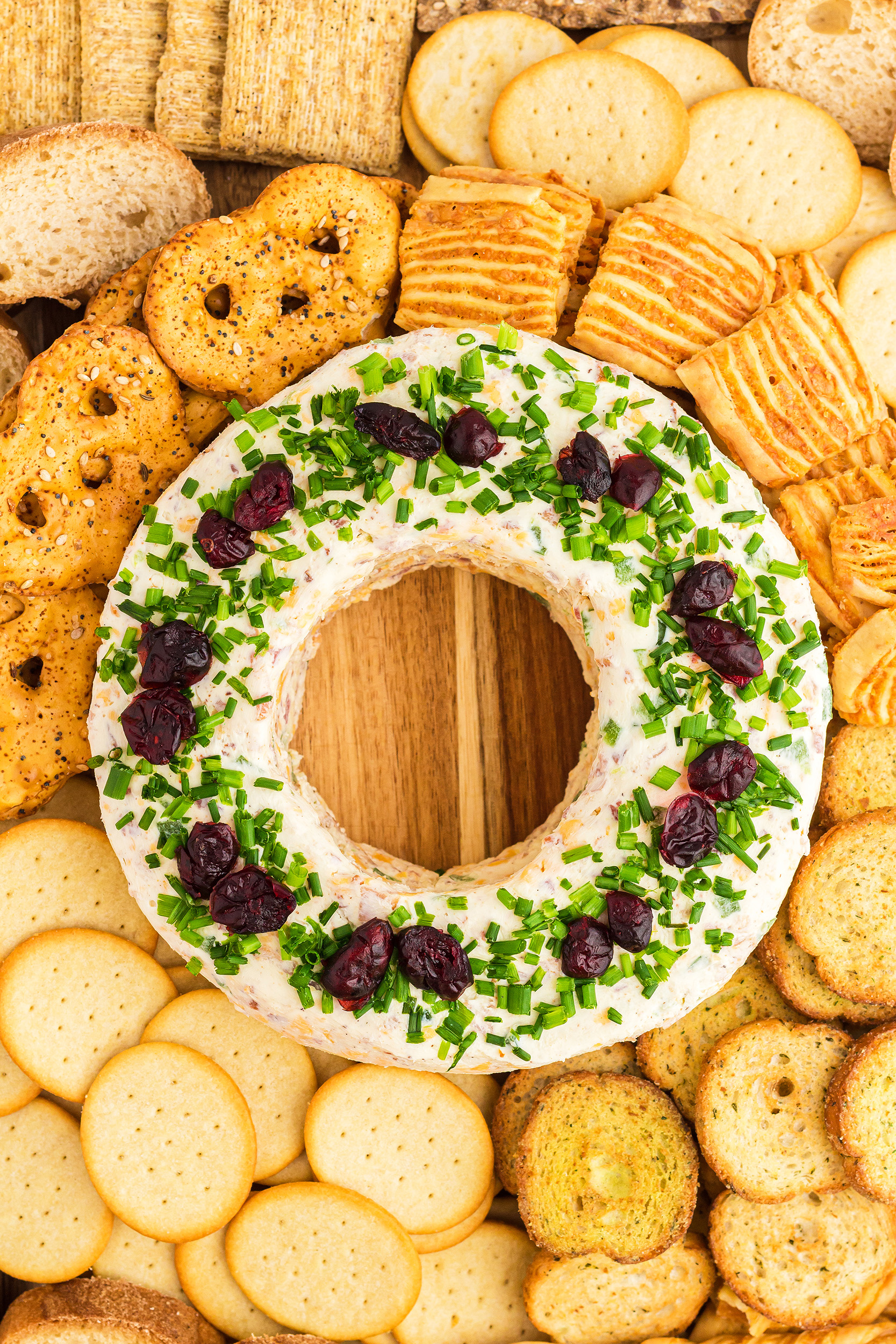 closeup photo of the Christmas wreath cheese ball recipe