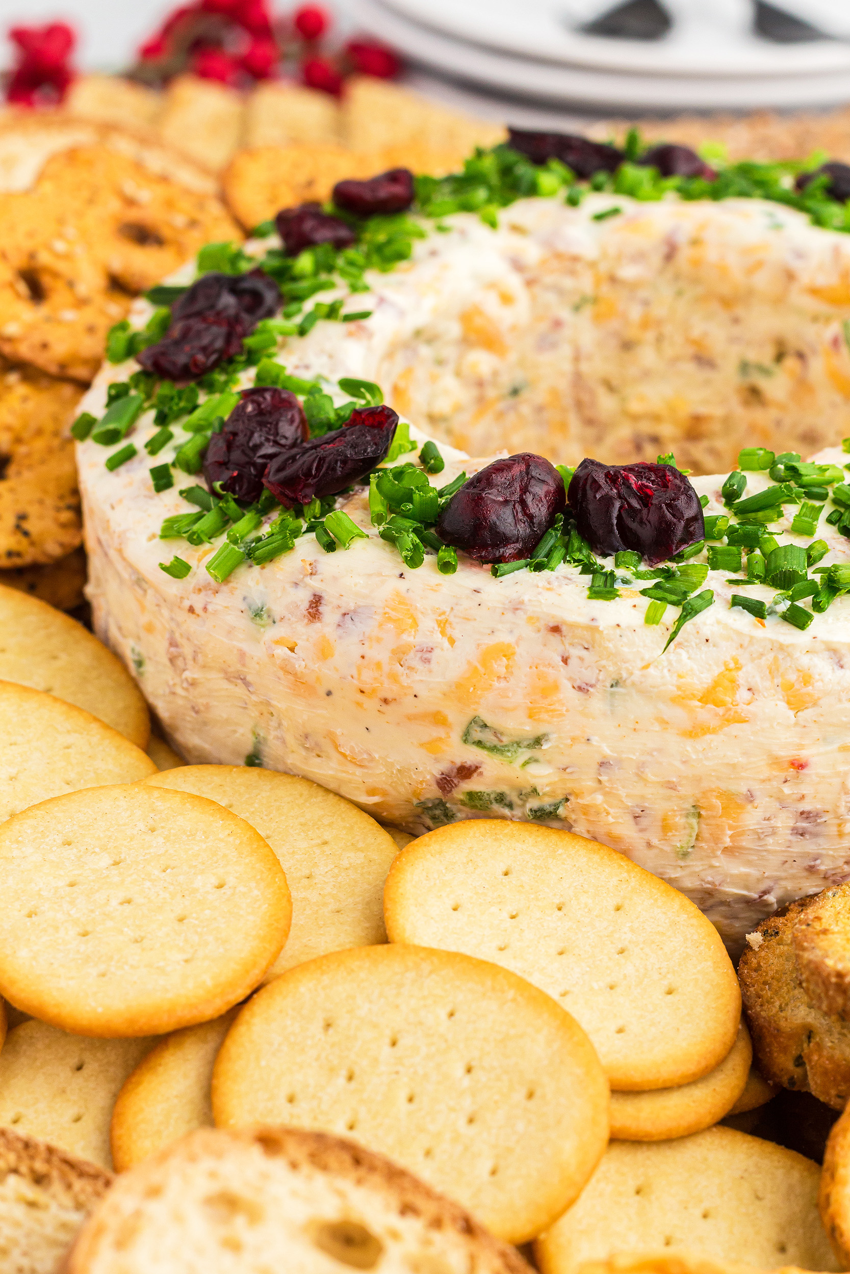 best Christmas wreath cheese ball with different crackers