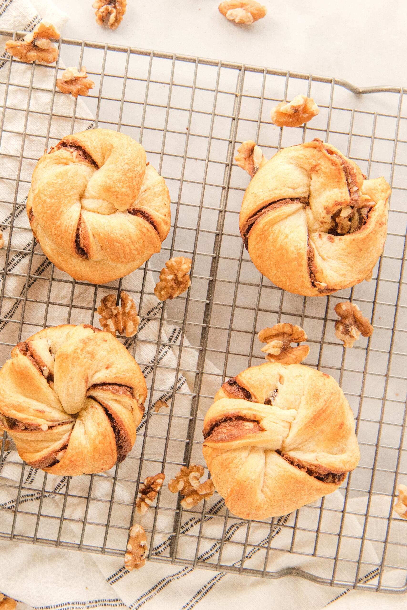 walnut and Nutella muffins on a wire rack